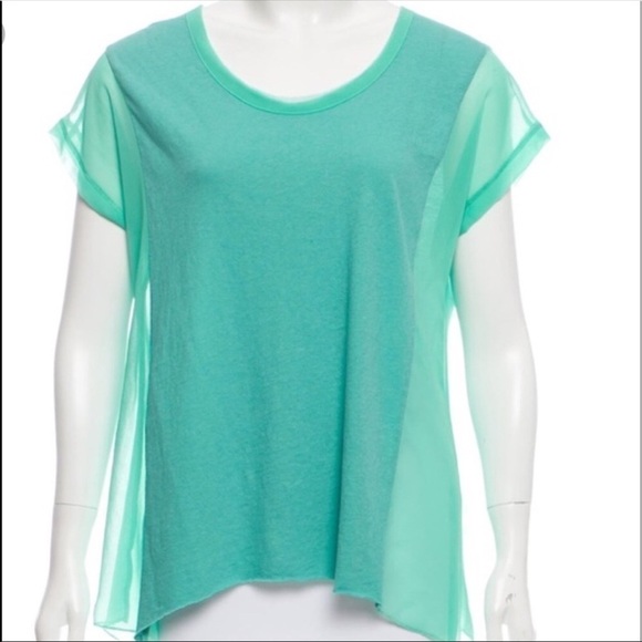 RAG AND BONE KNIT Sea Foam Top with Sheer Panels. - Picture 1 of 8